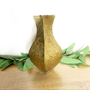 Vintage floral stamped/embossed brass vase 9 Inch